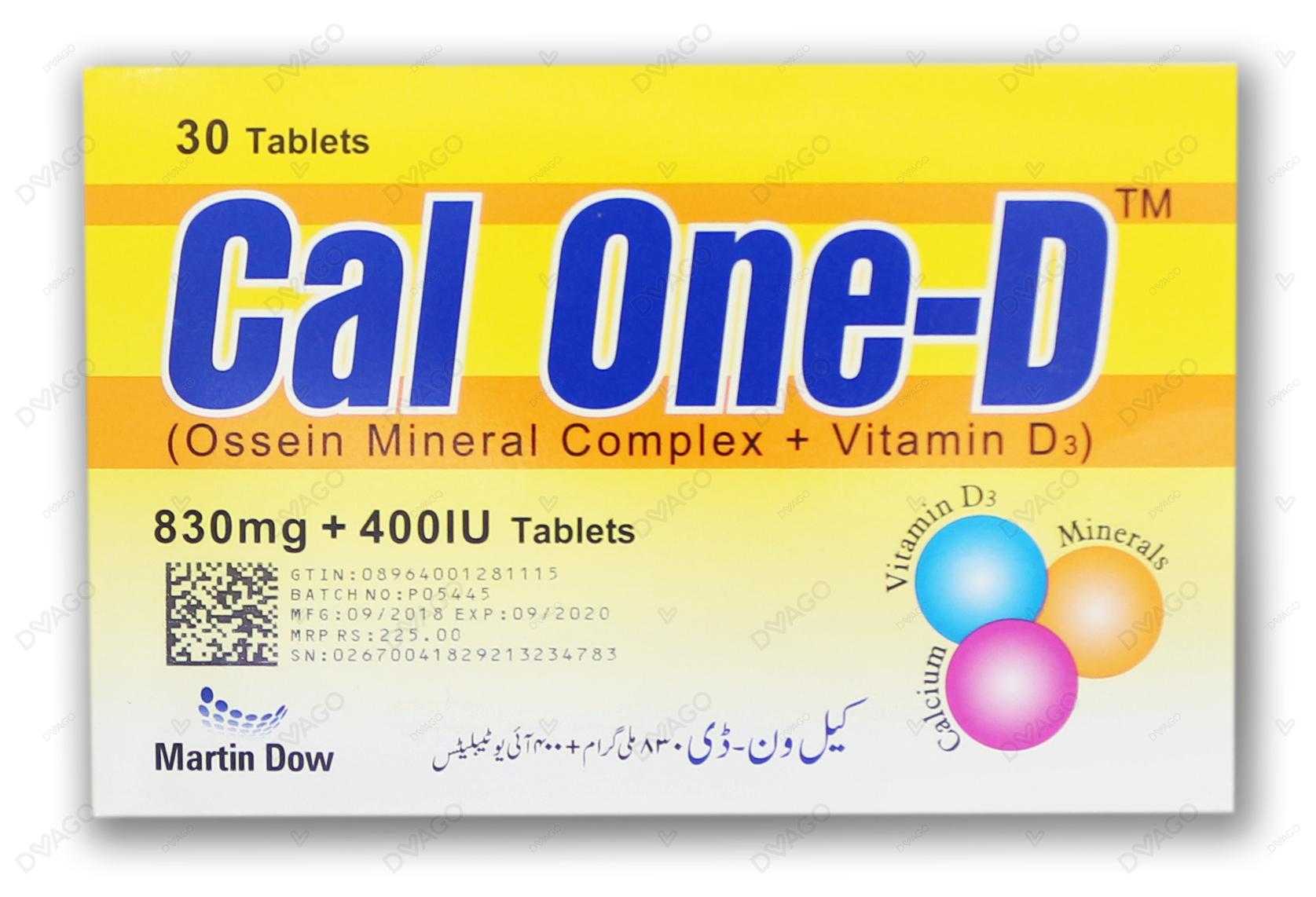 cal one-d tablets 830mg/400iu  (1 strip = 10 tablets) Product Image
