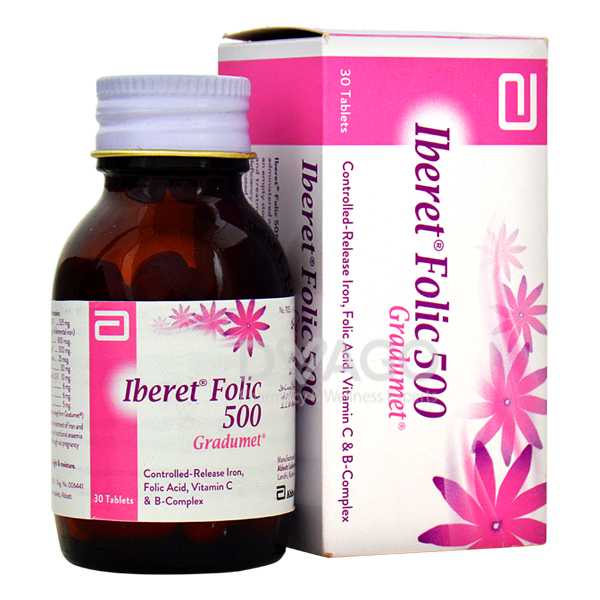 iberet folic-500 gradumet tablets (1 bottle = 30 tablets) Product Image