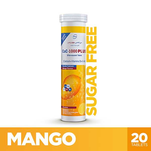 cac-1000 plus mango (sugar free) effervescent tablets (1 bottle = 20 tablets) Product Image