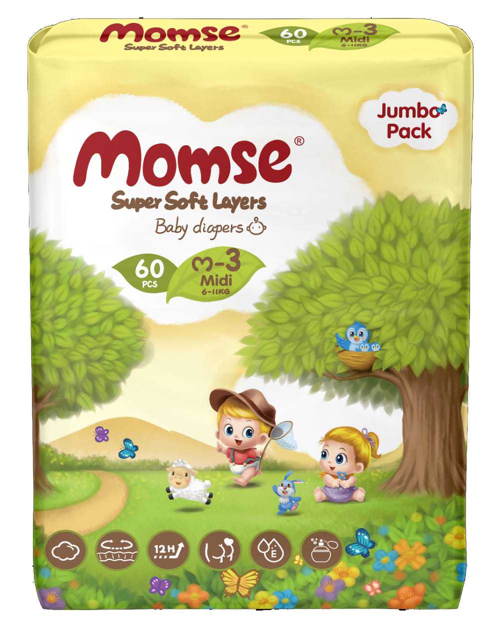 momse baby diapers jumbo pack medium size 3 60pcs Product Image