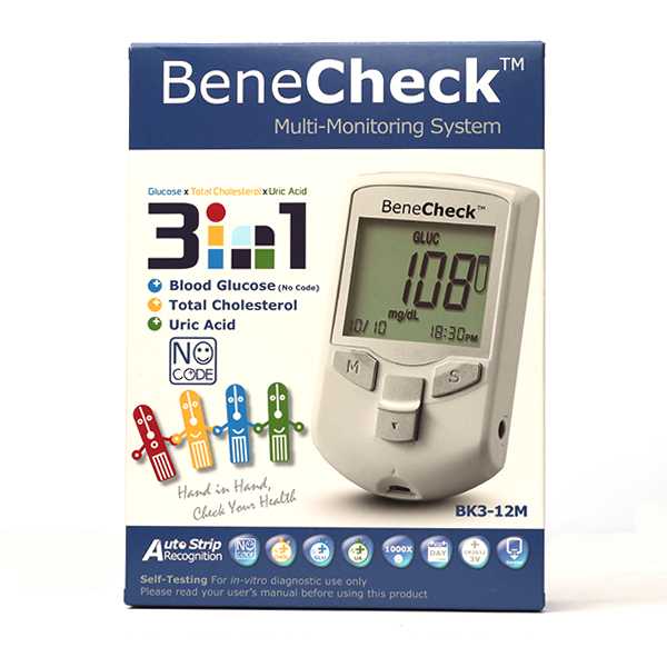 3 in 1 meter (blood glucose, total cholesterol, uric acid) with 25 glucose strip Product Image